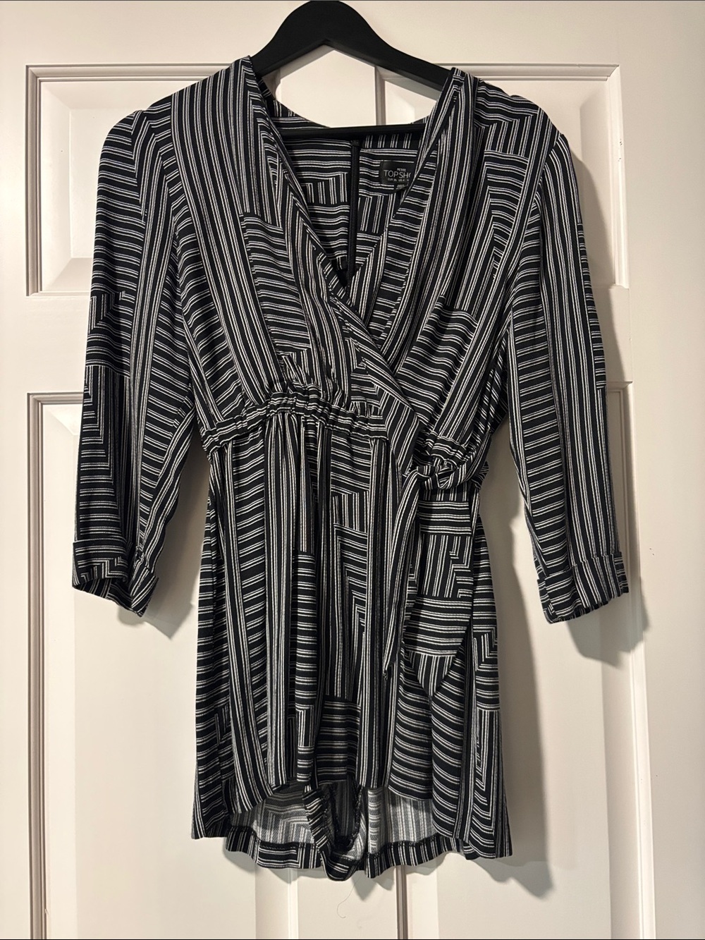 Topshop Black and White Striped Wrap-Style Romper